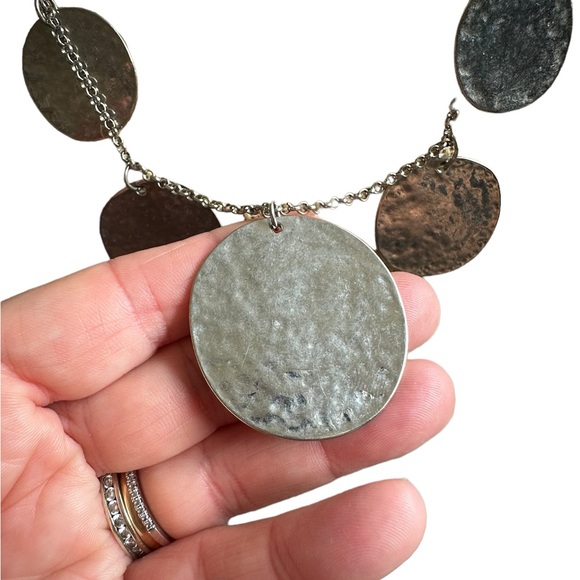 VCLM Hammered Disk Silver Necklace - Picture 7 of 7